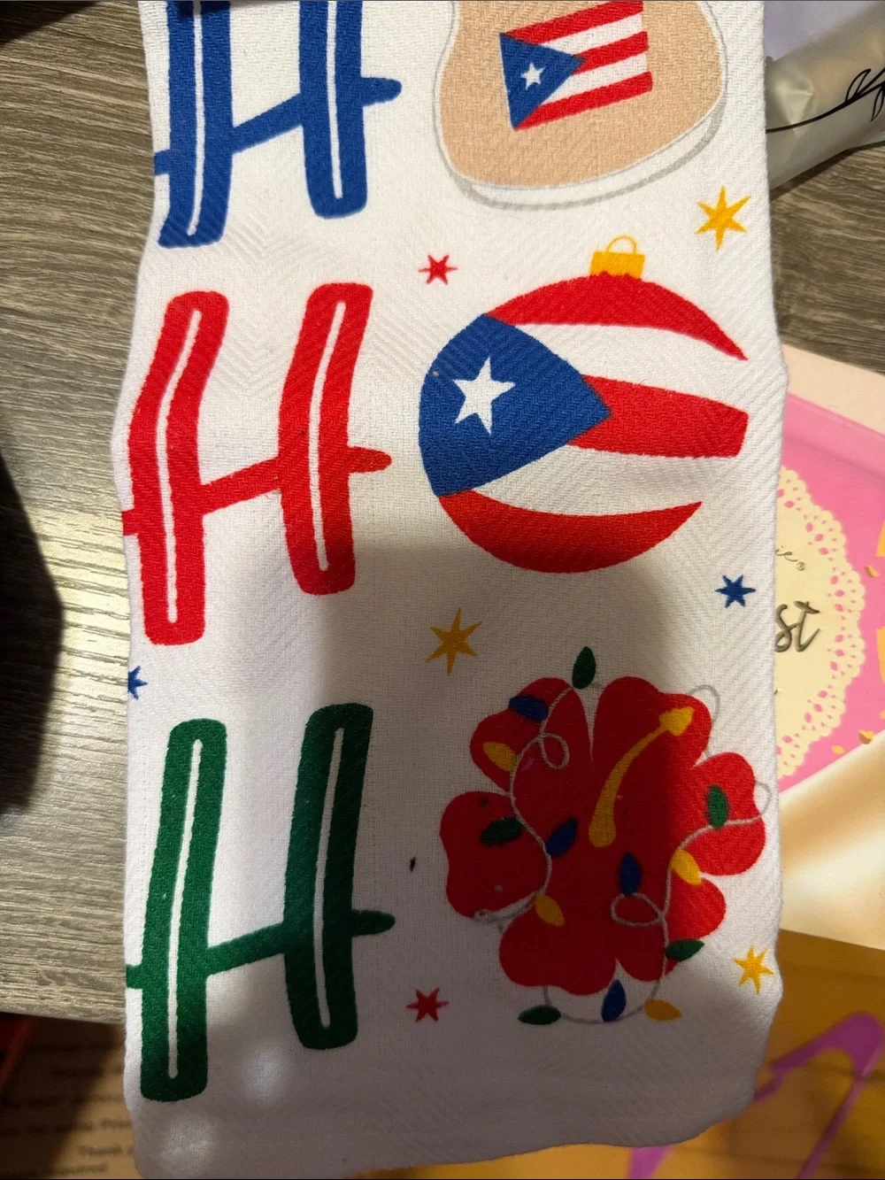 Festive Puerto Rico Ornament Holiday Kitchen Towel - Red, Green, Blue